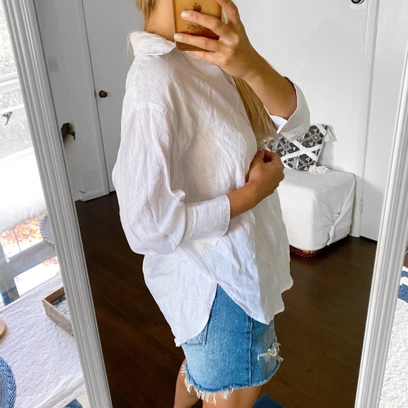 🐚 ZARA WHITE LINEN LOOSE FIT COLLARED SHIRT! - Picture 3 of 12